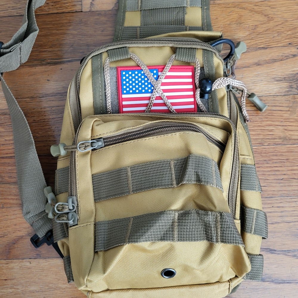 Small Tan Slingback‎ Backpack Tactical Military Style Hunting Camping Hiking - Picture 2 of 8